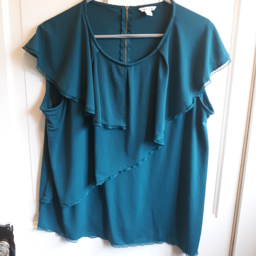 Cato Teal Blouse With Lace Edges